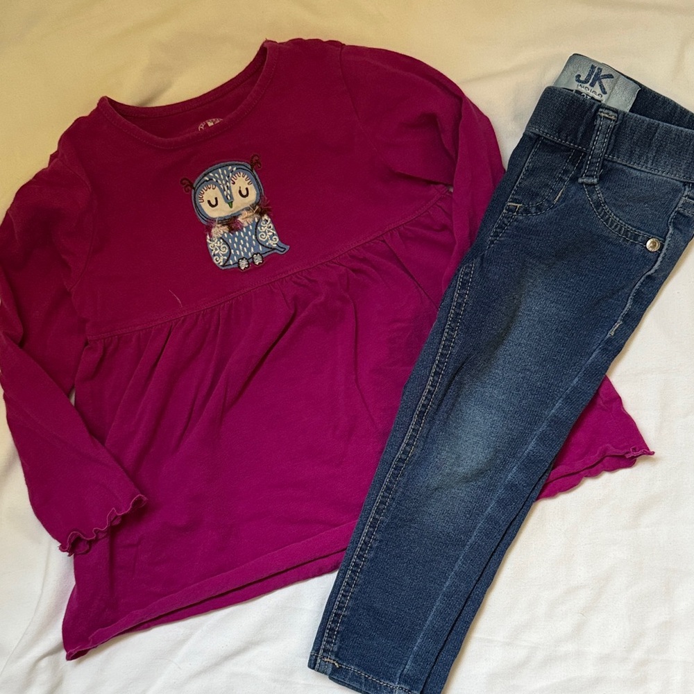 JK Designs Fuchsia Owl Long Sleeve Tee and Jean Leggings Set